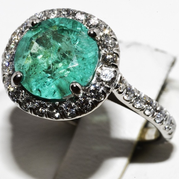 $9,000 Platinum 2.87CT Natural Zambian Emerald & Diamond Cocktail Ring Authentic - Picture 5 of 8